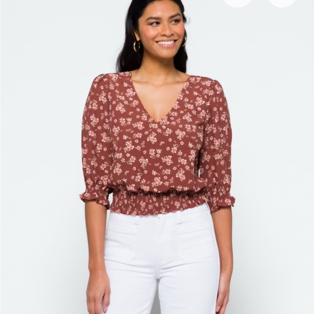 NINE BRITTON | Red Puff Sleeve Wrap Blouse | Size S